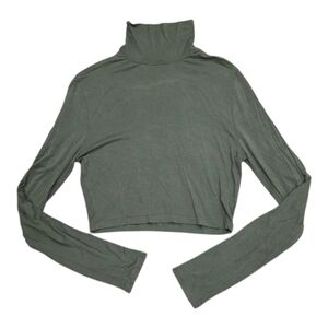 Double Zero Sage Green Cropped Turtleneck Rayon Top L